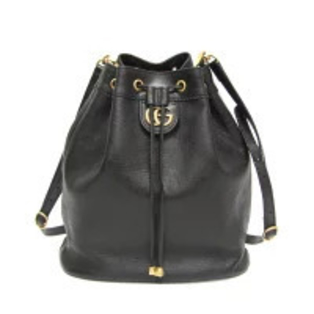 Gucci Drawstring Bag Leather Shoulder Bag Black